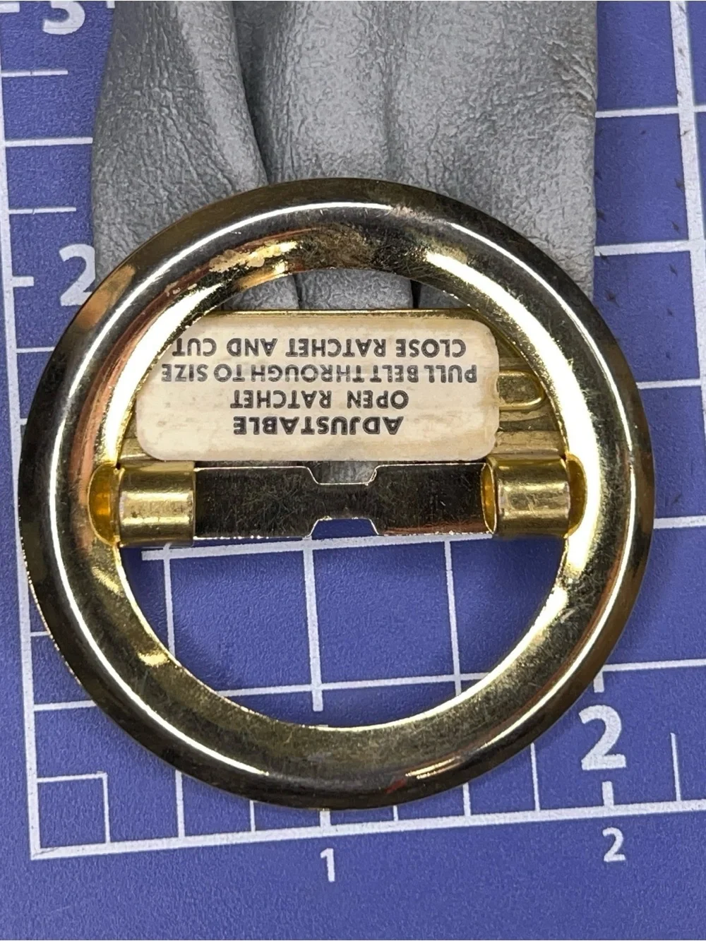 Vintage Small Grey Belt Retro 80s Round Gold Buckle Adjustable